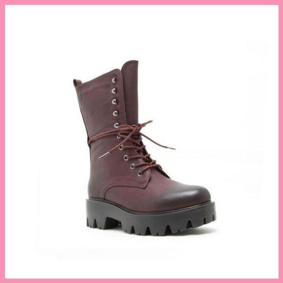 NWT Distressed Combat Boot (Burgundy) - Picture 2 of 7